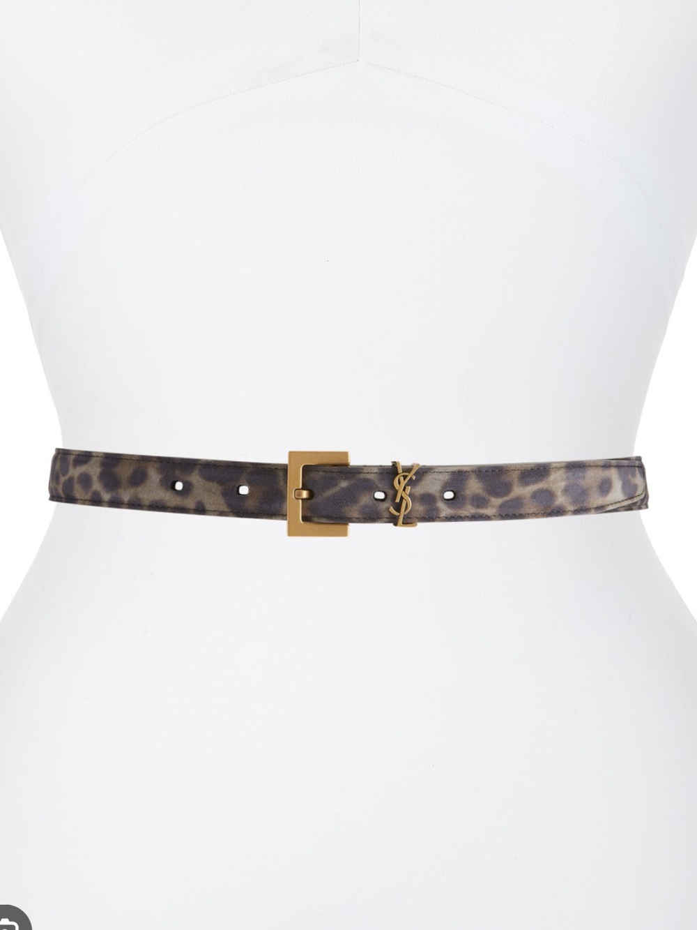 Saint Laurent Cassandre Monogram Leopard Print Leather Belt Manto Grey Brown 85